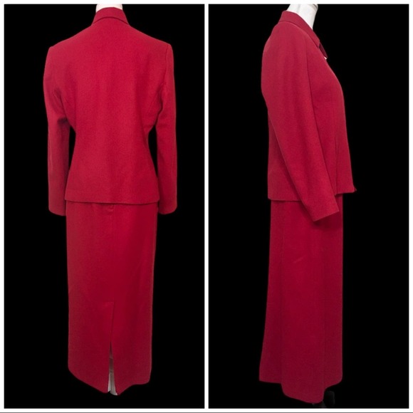 Vintage 90's Y2K Red Wool Zip Front Jacket Maxi Skirt Set 8 - Picture 2 of 10